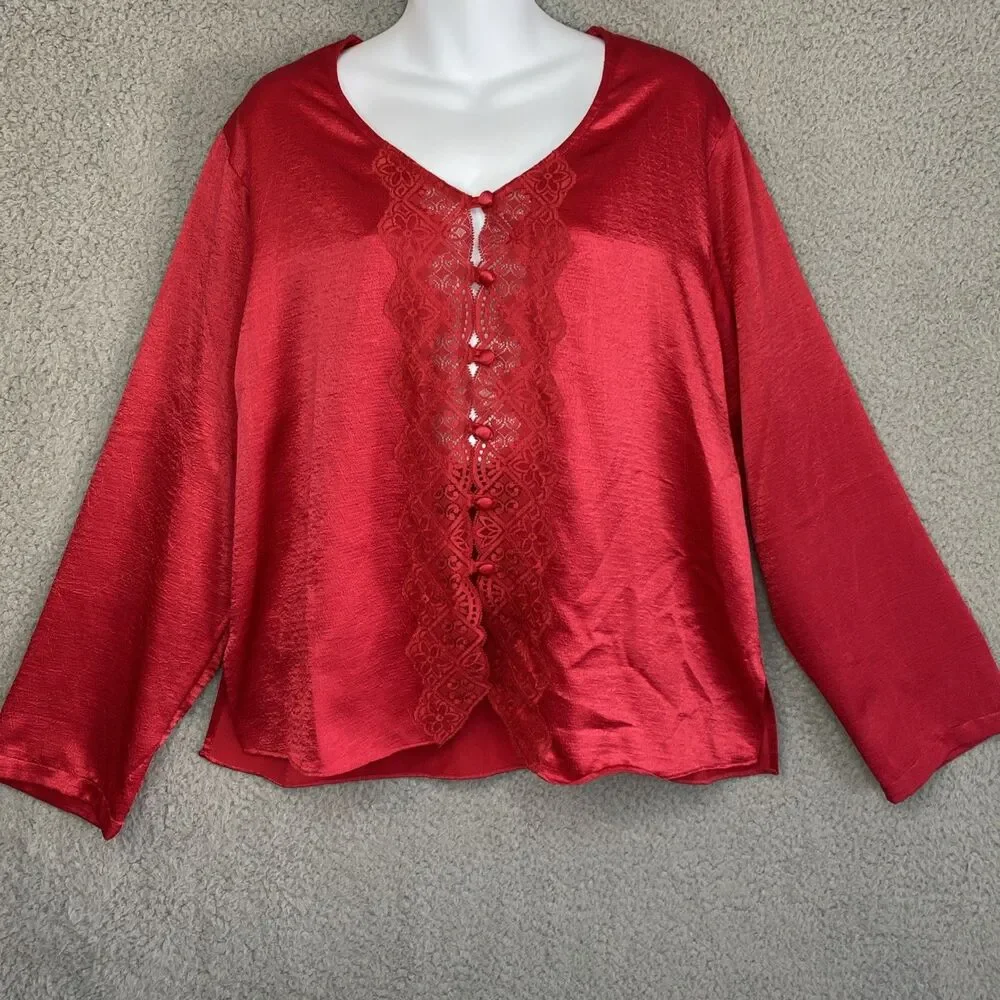 Vintage Victoria’s Secret Gold Label Red Pajama Set L/S Satin Pants Sz Large